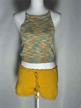 Handmade Crochet Shorts + Knit Halter Top Set